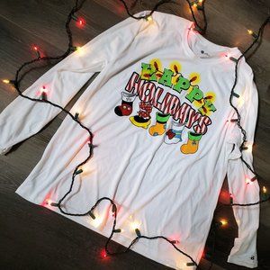 Disney Happy Holidays Long Sleeve White T-Shirt NWOT